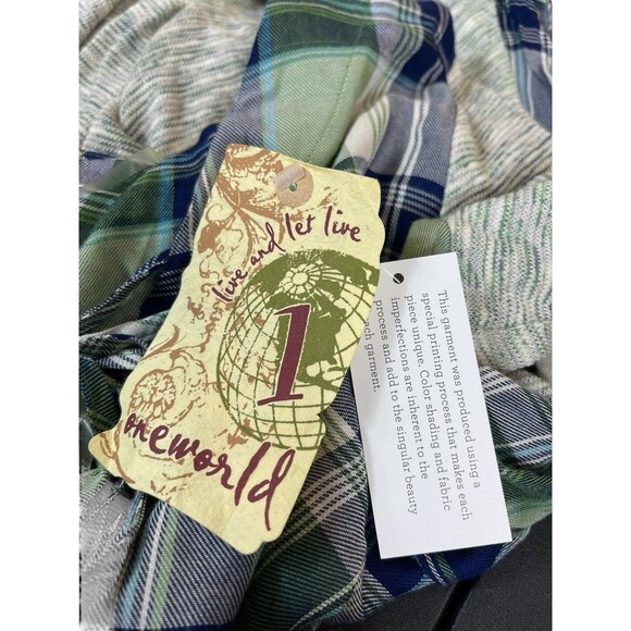 One World 2x Plaid Mixed Media Front Wrap Tie Neck Long Sleeve 2X NWT - Picture 6 of 14